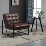 Cadeirão Chesterfield para Sala ou Escritório, Assento e Encosto Capitoné, Estrutura em Metal Preto, Pele Sintética Chocolate