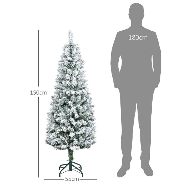 Árvore de Natal Artificial Coberta de Neve 150 cm com 317 Ramos e Suporte de Metal Árvore Natalícia para Sala Interior Verde