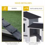 Coelheira de Madeira Exterior Gaiola para Coelhos de 2 Níveis com Teto Asfáltico 2 Cercados de Metal Bandeja Removível 3 Portas e Rampa 157,4x53x93,5 cm Cinza