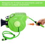 Carretel para Mangueira 15m+1,5m Enrolador de Mangueira Montado na Parede 180º Giratório 47,5x15,5x35,5cm Verde