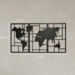 Decoração de Parede em Metal com Mapa Múndi Conjunto de 3 Peças Quadros de Parede Metálicos Preto