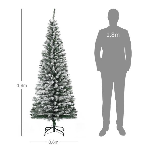 Árvore de Natal 180 cm Árvore de Natal Artificial Nevado com 492 Ramos e Suporte de Metal Verde e Branco