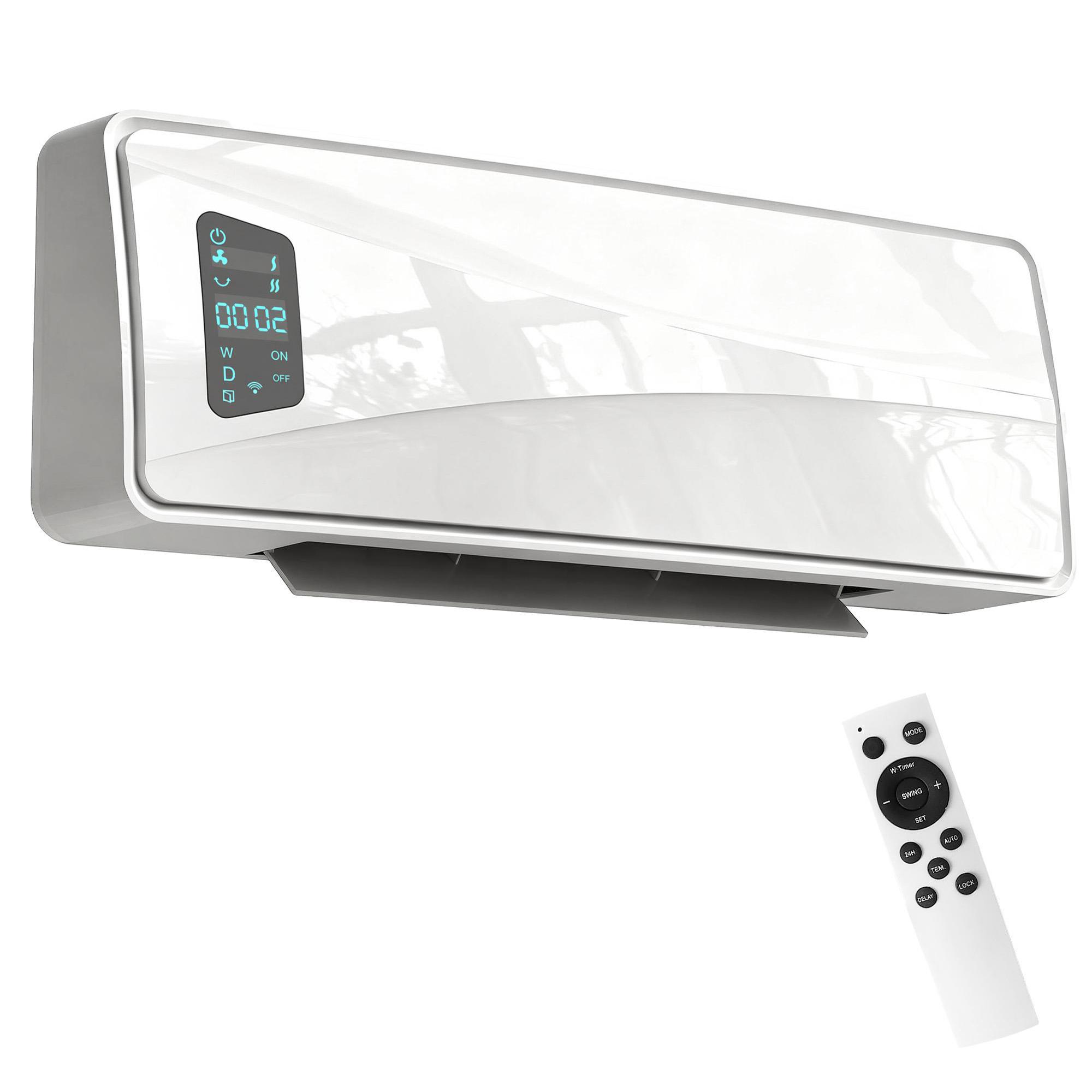 Aquecedor Elétrico de Baixo Consumo de Parede 2000W com 3 Modos Ecrã LED Termostato Temporizador e Oscilação 54x18,7x14,5 cm Branco
