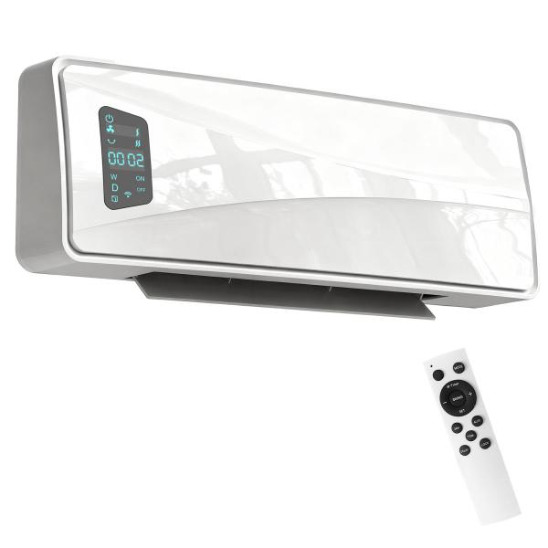 Aquecedor Elétrico de Baixo Consumo de Parede 2000W com 3 Modos Ecrã LED Termostato Temporizador e Oscilação 54x18,7x14,5 cm Branco