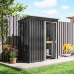 Abrigo de Jardim Exterior 1,5 m² 163x89x182 cm Abrigo Metálico para Ferramentas com Porta de Correr e Teto Inclinado Preto
