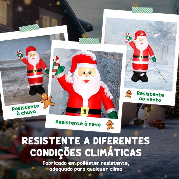 Pai Natal Insuflável 240 cm com Bastão Luzes LED e Inflador Elétrico Decoração Natalícia para Exteriores e Interiores Multicor