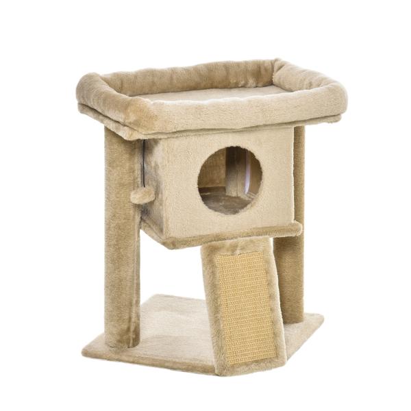 Árvore Arranhador para Gatos Pequenos Arranhador para Gatos com Poste de Juta Rampa Caverna e Bola Suspensa 40x40x57 cm Areia
