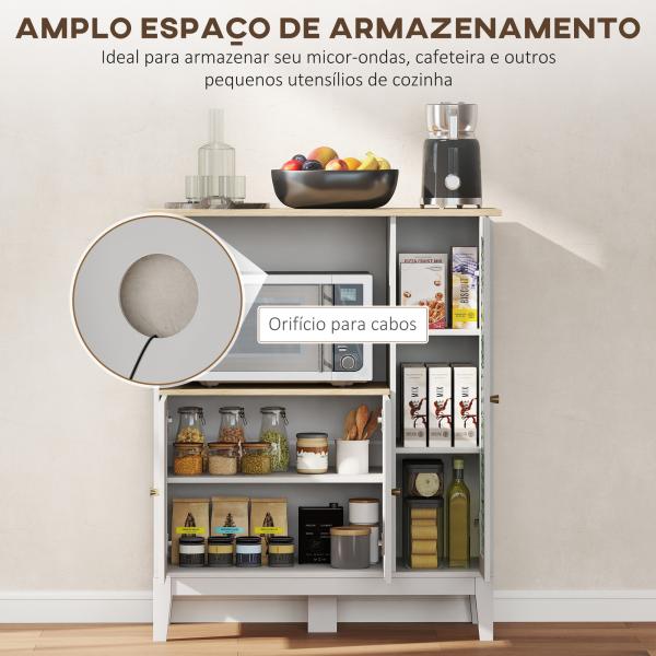Móvel Auxiliar de Cozinha Moderno Móvel para Micro - Ondas com Prateleiras 3 Portas Compartimento Aberto 80x35x97 cm Branco