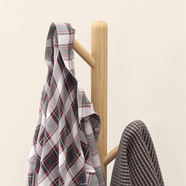Cabide de Pé de Madeira com 8 Ganchos para Pendurar Roupa e Bolsas Forma de Árvore para Corredor Entrada 40x40x165 cm Natural
