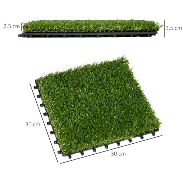 Relva Artificial 30x30cm 10 Peças com Altura de 25mm Alta Densidade 11000 para Exterior Pátio Terraço Verde