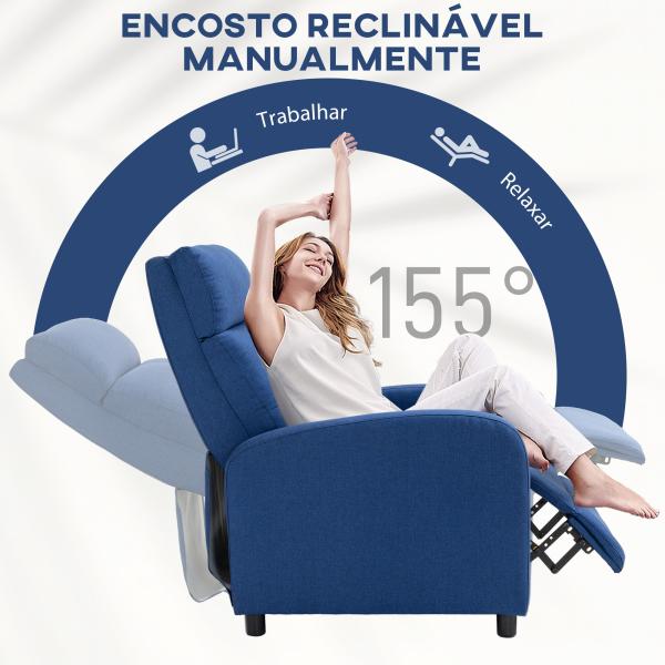 Poltrona Relax Reclinável até 155° Poltrona Reclinável Manual para Pessoas com Altura Inferior 195 cm 67x87x98 cm Azul Escuro