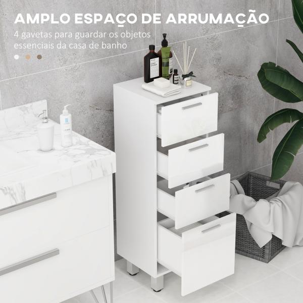 Móvel Auxiliar Casa de Banho Moderno Móvel de Armazenamento Casa de Banho com 4 Gavetas Anti - Tombo 30x30x93 cm Branco
