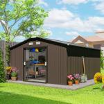 Abrigo de Jardim Exterior para Armazenamento de Ferramentas com 4 Janelas 12,4 m² 340x386x200 cm Castanho
