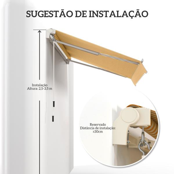 Toldo Manual Retrátil 350x250 cm Toldo Exterior para Terraço com Ângulo Ajustável Braço Articulado Montagem à Parede Estrutura de Alumínio Anti - UV e Impermeável para Jardim Laranja