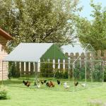 Galinheiro para Exterior 3x4 m Galinheiro de Aço Galvanizado com Comedouro Suspenso Tipo Espeto Poleiro Anti - UV Prata