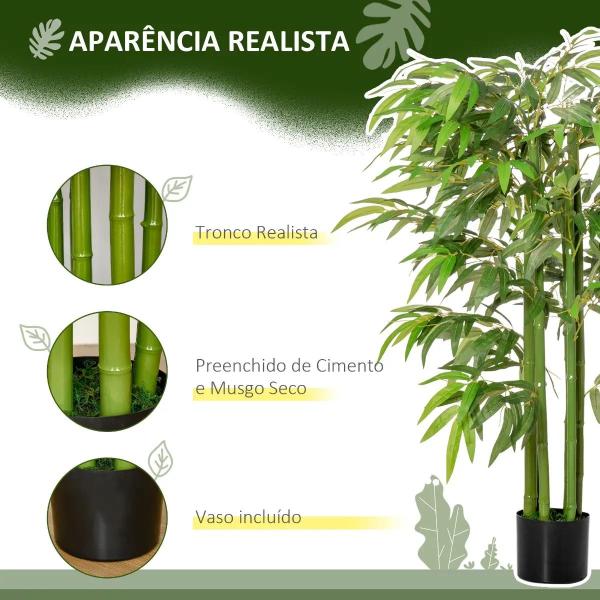 Bambú Artificial 140cm com Vaso Planta Artificial para Interior e Exterior Decoração de Casa Escritório Verde