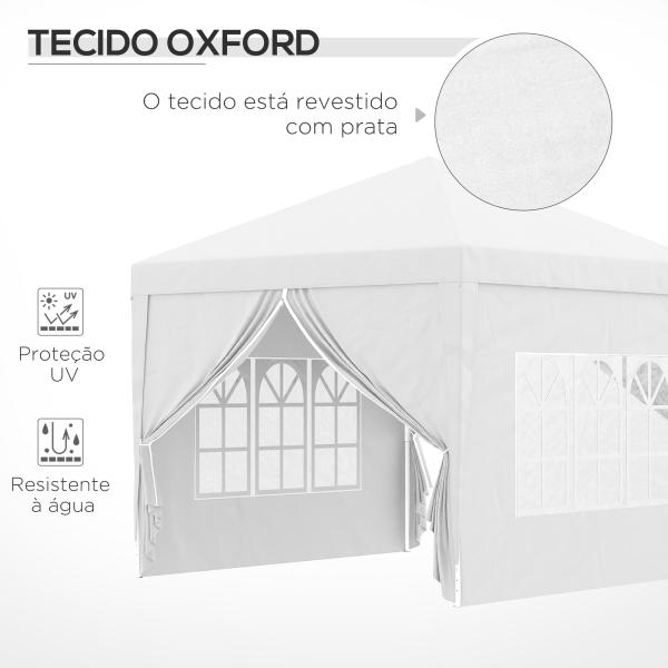 Tenda de Jardim com Paredes Laterais Amovíveis Janelas Porta com Zíper e Bolsa de Transporte 295x295x196 - 258 cm Branco