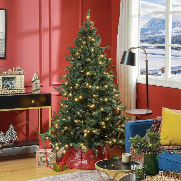 Árvore de Natal Artificial 180 cm com 310 Luzes LED 872 Ramos e Suporte de Metal Árvore Natalina para Interior Verde
