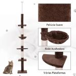 Árvore Arranhadora para Gatos Arranhador para Fixar ao Teto Altura Ajustável com Plataformas Poste de Sisal 40x34x230 - 260cm Marrom