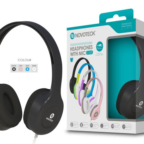 Auscultador com Micro - 120cm - Jack 3.50mm Negro EJ-003