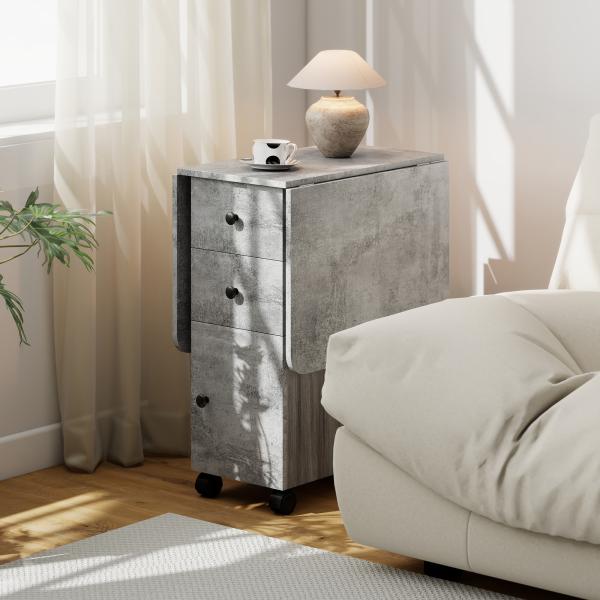 Mesa de Refeição Dobrável com Rodas Mesa Abatível com 2 Gavetas e Armário Mesa Auxiliar Multifuncional 120x60x76,5 cm Cinza