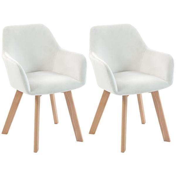 Conjunto de 2 Cadeiras de Jantar Modernas Estofadas em Veludo com Pernas de Madeira 54x57x80 cm Creme