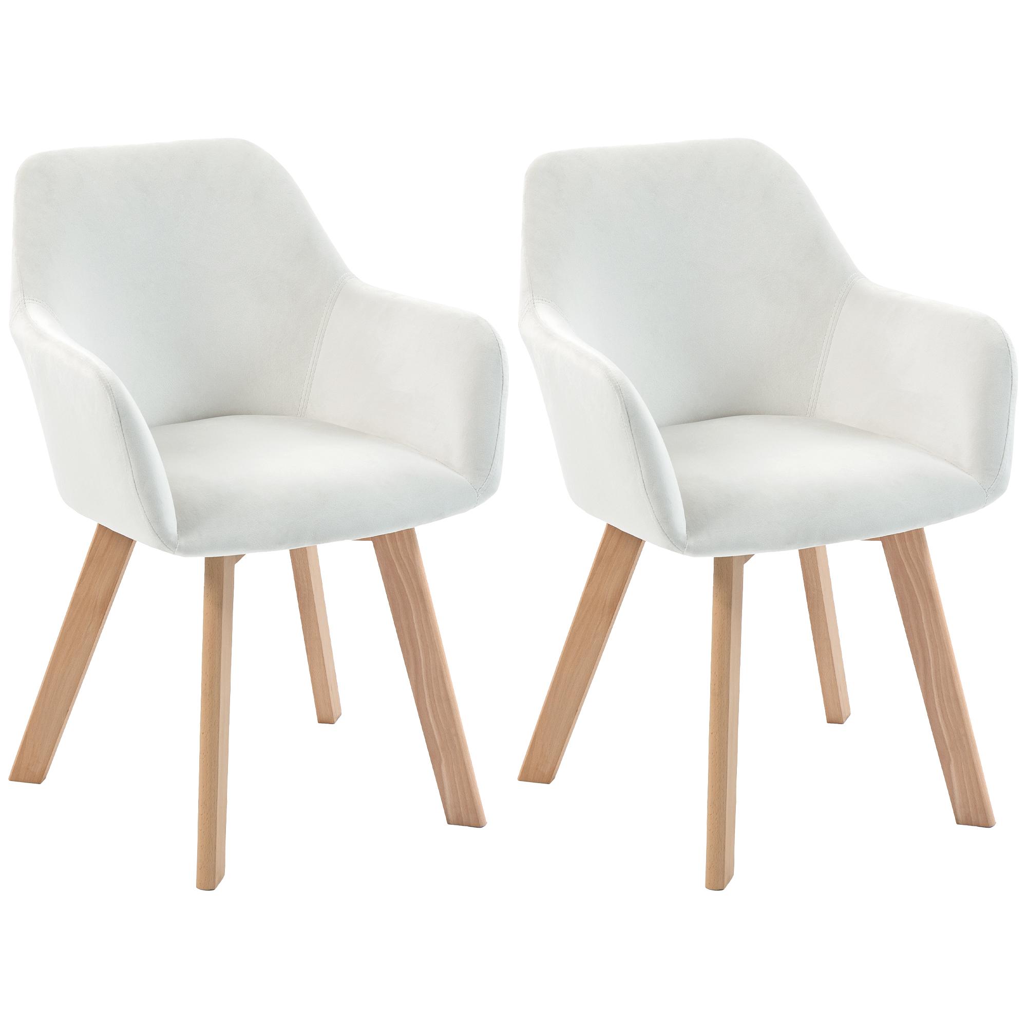 Conjunto de 2 Cadeiras de Jantar Modernas Estofadas em Veludo com Pernas de Madeira 54x57x80 cm Creme