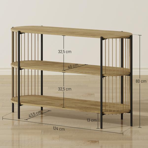 Mesa Consola com Corda de Papel Trançada à Mão Consola de Entrada de 3 Níveis com Estrutura de Aço Estilo Boémio 124x43,5x80 cm Madeira