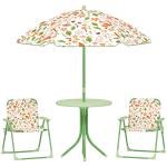 Conjunto de Mesa e Cadeiras para Crianças de Jardim com Cadeiras Dobráveis Chapéu de Sol Ajustável e Desenho de Raposas Verde