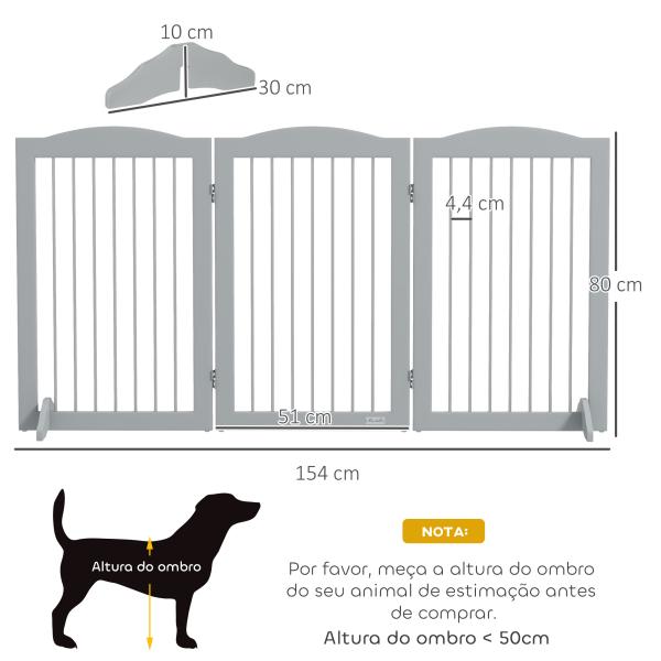 Barreira de Segurança para Cães Barreira de Segurança para Escadas e Portas Dobrável com Suporte de Pé 154x30x80cm Cinzento