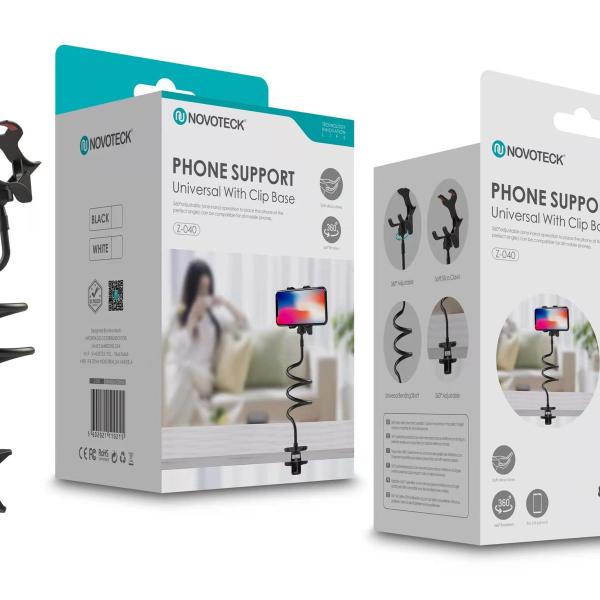 Suporte Universal para Telemóvel Z-040 - Com Braço Flexível e Base de Clip, Rotação 360°, Compatível com Diversos Dispositivos