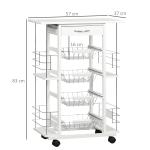 Carrinho de Cozinha com Rodas Gaveta 4 Cestas de Metal e 4 Suportes para Temperos Laterais 57x37x83cm Branco