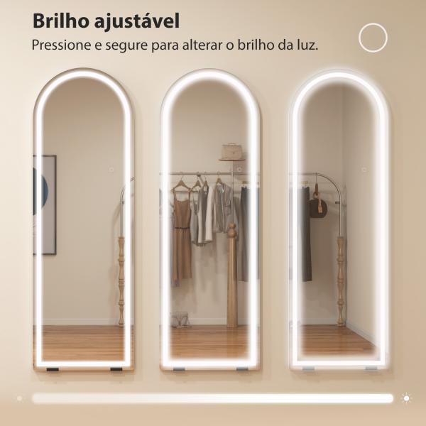 Espelho de Corpo Inteiro com Luzes 150x50 cm Arqueado Sem Moldura 3 Tons de Luz Brilho Ajustável Transparente