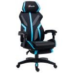 Cadeira de Gaming com Apoio para os Pés Retrátil Cadeira de Escritório Reclinável com Apoio para a Cabeça e Altura Ajustável 65x65x119 - 129cm Preto e Azul