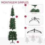 Árvore de Natal Artificial 225 cm Árvore de Natal com 706 Ramos Árvore de Natal Slim com 56 Pinhas Base Dobrável Ø58x225 cm Verde