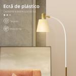 Candeeiro de Pé LED com Altura Ajustável Ecrã Interruptor para Sala de Estar Escritório Quarto 49x21x127 - 160 cm Branco e Dourado