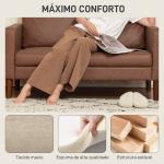 Sofá de 2 Lugares Estofado em Microfibra Sofá Moderno com Pés de Madeira Apoio de Braços 130x78x85 cm Castanho