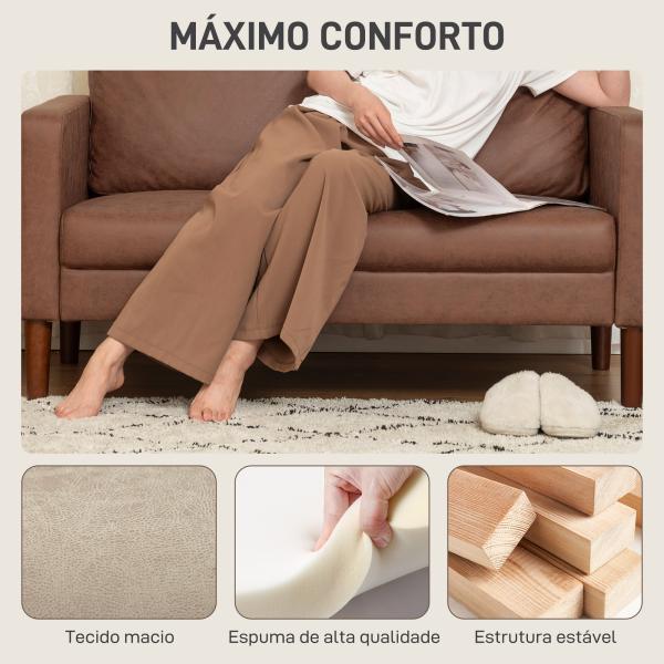 Sofá de 2 Lugares Estofado em Microfibra Sofá Moderno com Pés de Madeira Apoio de Braços 130x78x85 cm Castanho