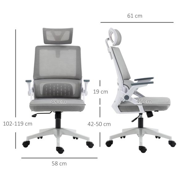 Cadeira de Escritório de Malha Cadeira de Escritório Giratória com Altura e Apoio para a Cabeça Ajustáveis 58x61x102 - 119 cm Cinza