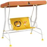 Balanço de Jardim Exterior Balanço de Jardim Infantil de 2 Lugares com Padrão de Leão Carga 60 kg 110x70x110 cm Amarelo