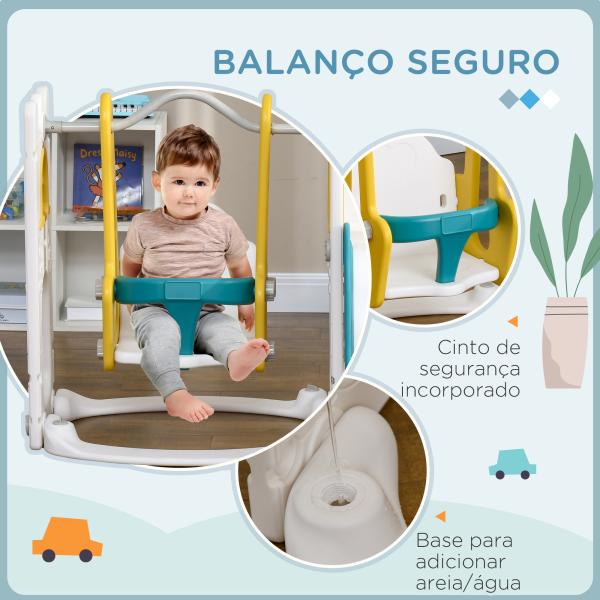 Escorrega Infantil 6 em 1 Parque para Crianças com Baloiço e Escorrega Telescópio Tabela de Basquetebol Multicor