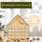 Calendário de Advento de Madeira com Luzes Calendário de Advento com 24 Caixas de Contagem Regressiva 26,6x6x30 cm Madeira