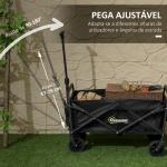 Carrinho de Transporte com Rodas Carrinho de Jardim Dobrável com Pega Telescópica Ajustável 2 Bolsas de Arrumação 64x42x27 cm Preto