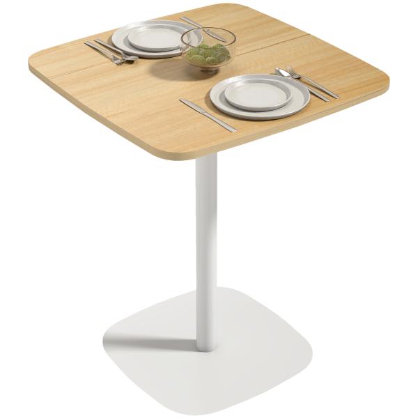 Mesa de Refeição Pequena Mesa de Cozinha Quadrada para 2 Pessoas Base Quadrada em Aço 60x60x75 cm Madeira e Branco