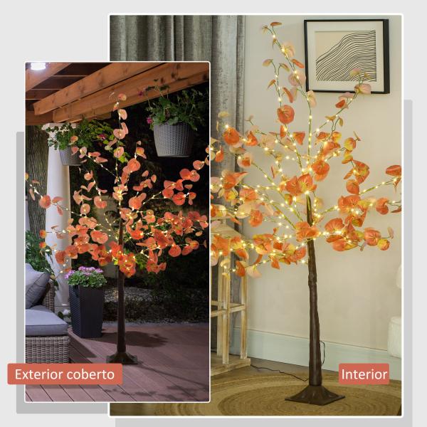 Árvore de Eucalipto Artificial 150 cm Árvore Artificial com 245 Luzes LED e Base Decoração Laranja e Marrom