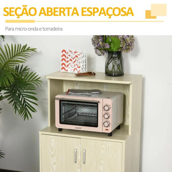 Armário Auxiliar para Microondas Armário de Cozinha Baixo com Armário de 2 Portas e Prateleira Ajustável com Rodas Carga 70 kg 60,4x40,3x97cm Carvalho
