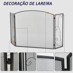 Frente para Lareira de 3 Painéis Dobrável com Dobradiças Estrutura Metálica e Malha Decorativa 132,5x76,5cm Preto