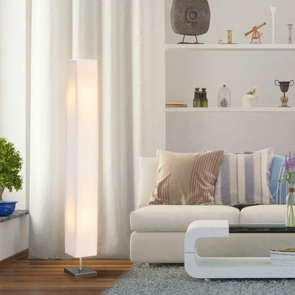 Candeeiro de Pé com 2 Casquilhos E27, Ecrã em Tecido, Interruptor de Pedal e Base em Aço Inoxidável, Branco