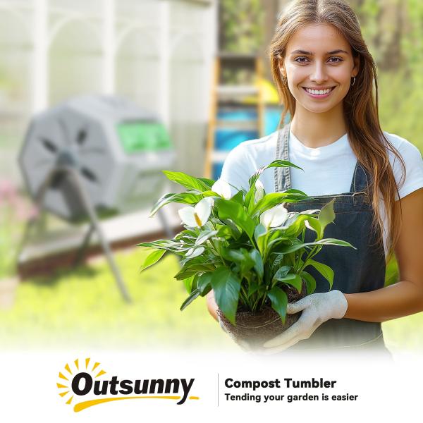 Compostor de Tambor Giratório com Capacidade 160L de Dupla Câmara e Ventilação para Resíduos Orgânicos 71x65x96 cm Cinza e Verde