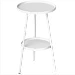 Mesa de Jardim Redonda de 2 Níveis Mesa de Exterior Ø32x51 cm com Bandeja Inferior e Estrutura de Metal Branco